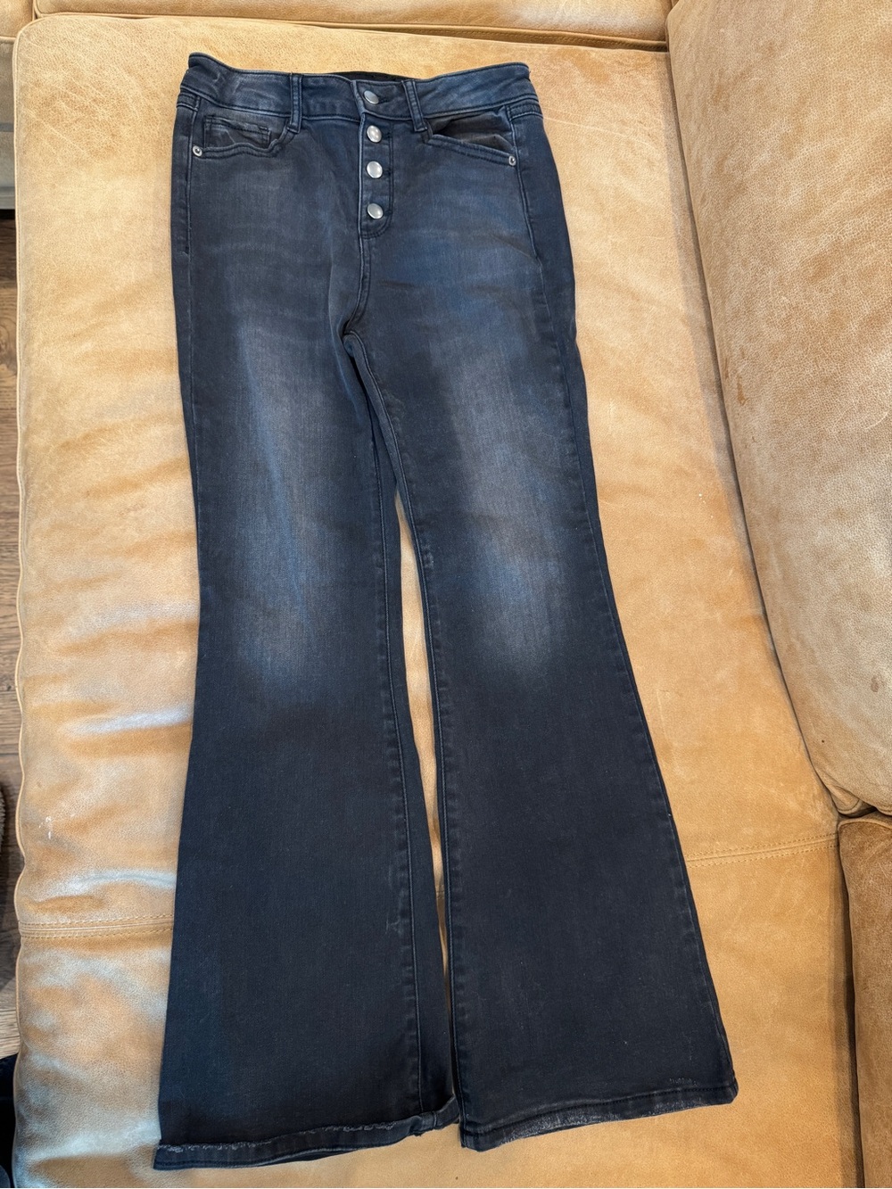 GB girls Black High-Rise Flare Jeans with Button-Fly